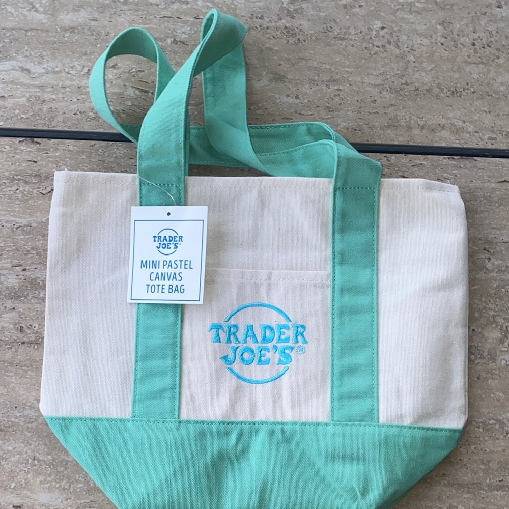 Trader Joe's Mint & Cream Mini Canvas Tote. The Pastel colors